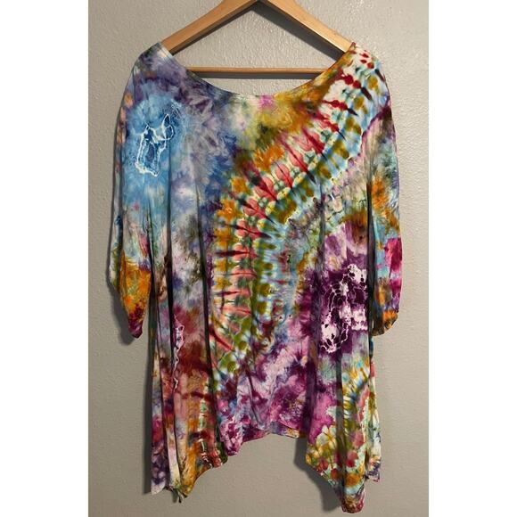 Dharma Trading Co Shirt Womens XL Multicolor Tie Dye Tunic Boho Rayon Top - Picture 2 of 7
